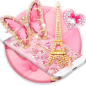 Tema rosa de la mariposa Eiffel Kitty