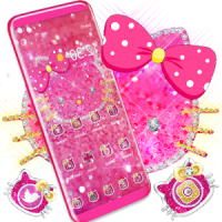 Lovely Pink Kitty Diamond Glitter Bowknot Theme