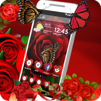 Red Rose Butterfly flowers themes and wallpaper