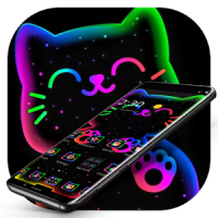 Colorful Neon Black Cat Theme