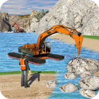 Water Surfer Excavator Crane 3D: Construction Site